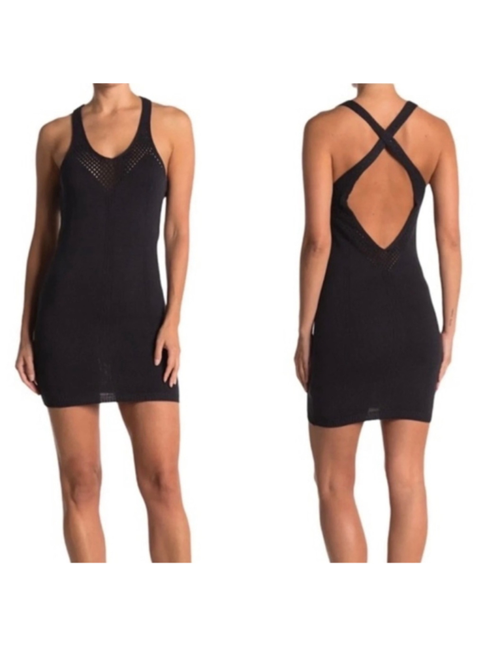 Free People Knockout Crochet Knit Slip Mini Dress Black Size Medium Boho Beach